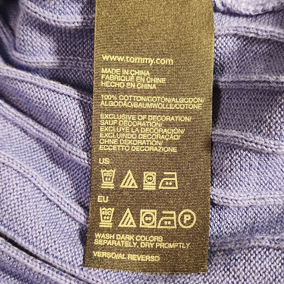 Tommy Hilfiger 100% cotton large blue sweater cable knit v neck - Picture 5 of 5